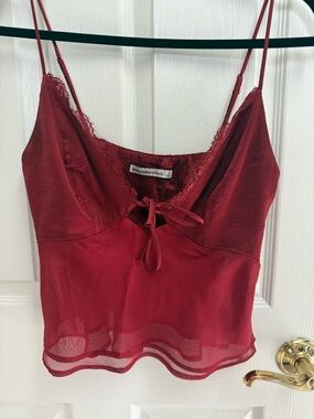 Abercrombie & Fitch Wine Red Lace-Trim Satin Cami